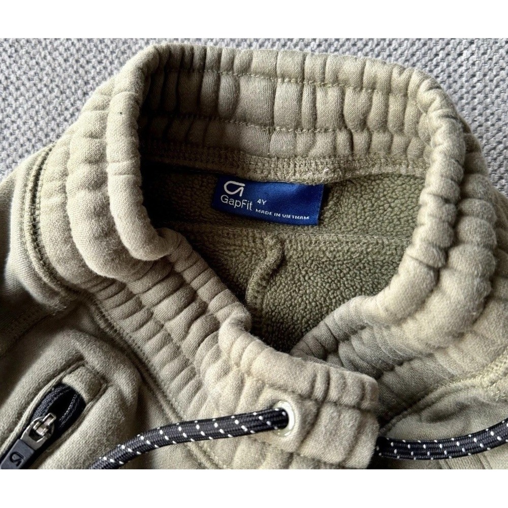 GapFit Boys Jogger Pants 4Y Olive Green Fleece Lined Zip Pocket Athletic - Picture 3 of 4